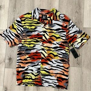 Rare Ed Hardy Men’s Button-up Tiger Print Short Sleeve Shirt Size S NWT Summer!
